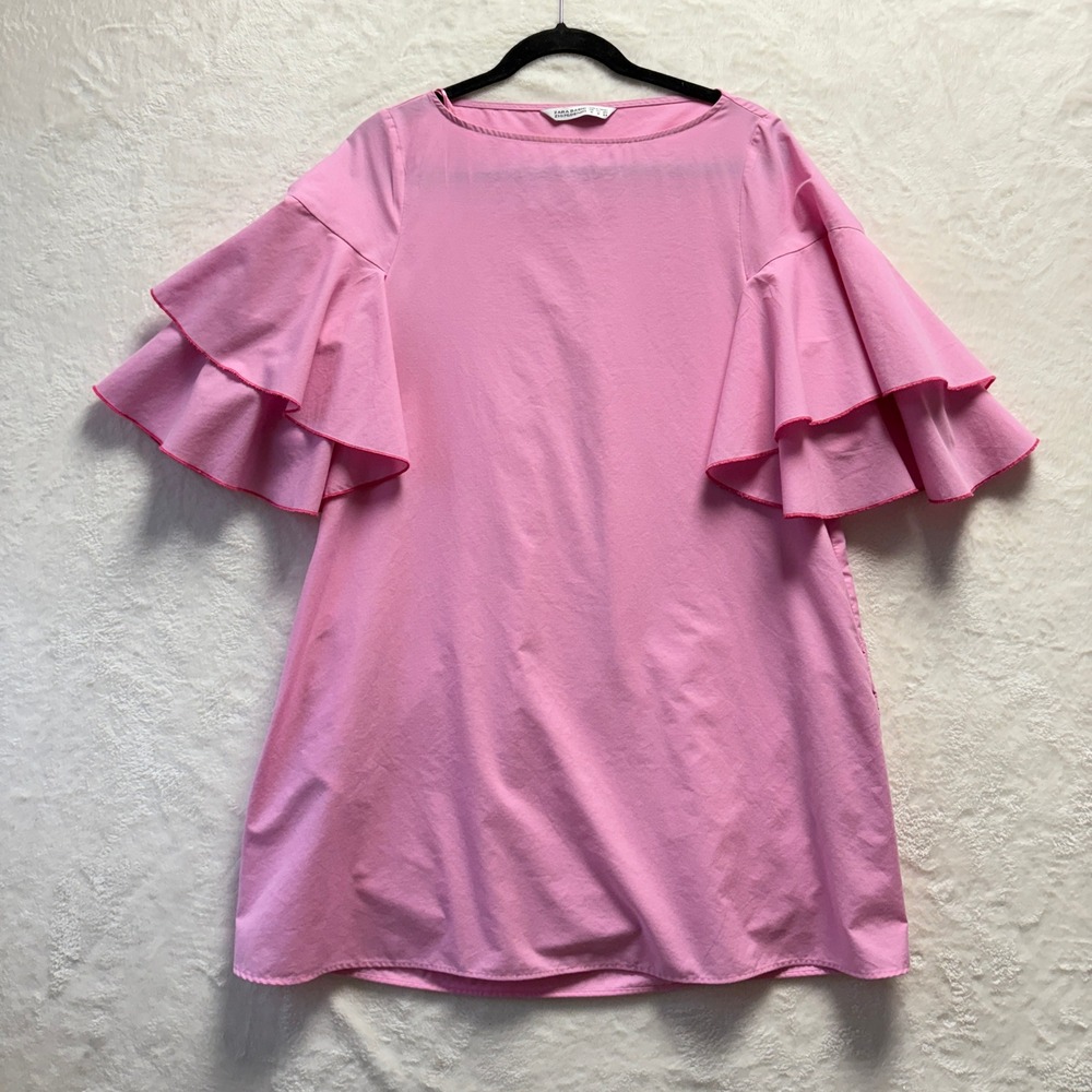 Zara Basic Pink Dress Medium Tiered Ruffle Sleeve Party Cocktail Mini